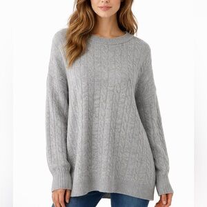 And Now This Gray Cable Knit Cozy Oversized Knit Crew Comfy Neckline Sweater
